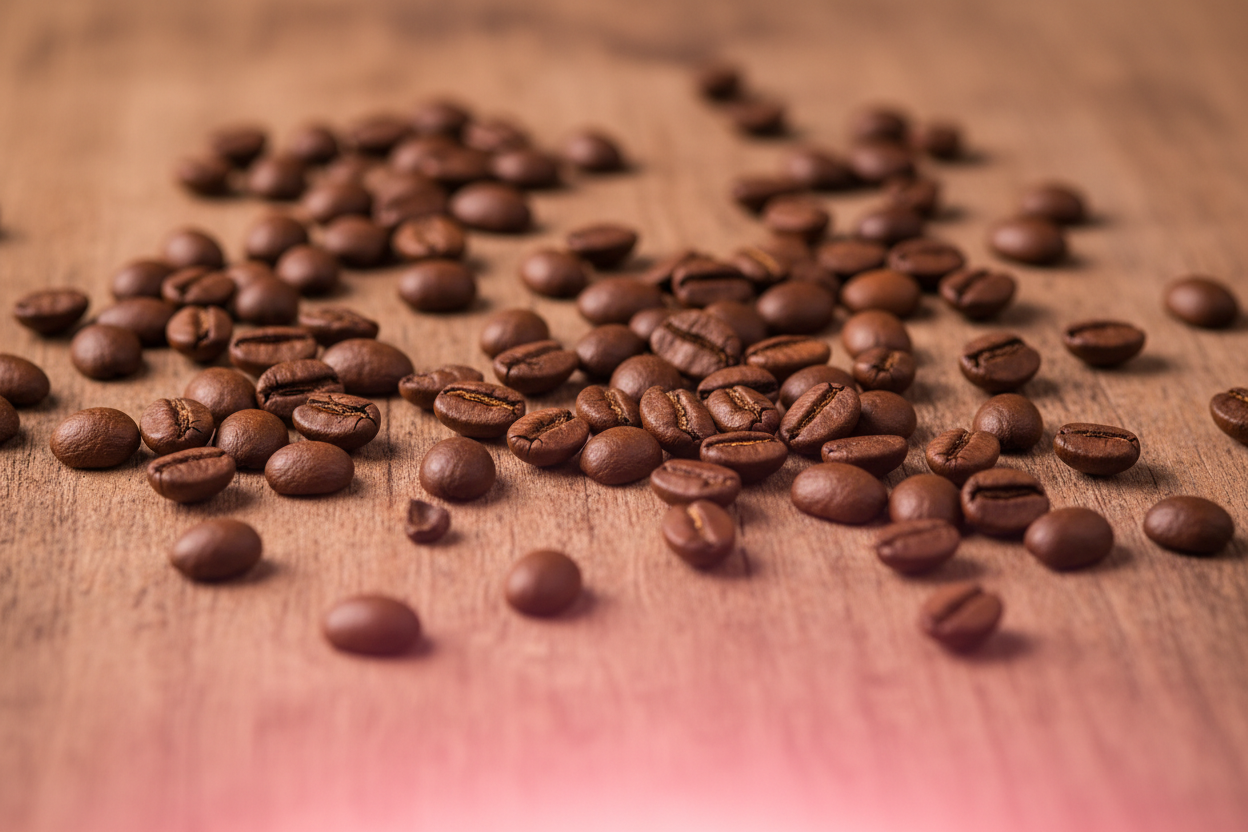 coffee beans with a soft ping radiant along the bottom edge